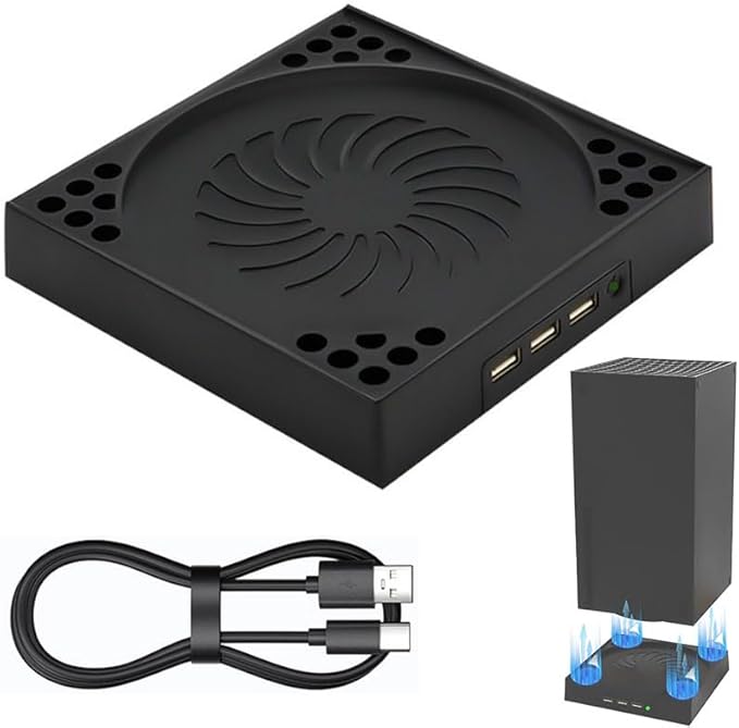 Cooling Fan for Xbox Series XDesktop Cooling Stand Built-in 2 Turbo Fans with Adjustable air Speed 3 USB Ports USB-C Cable Included
