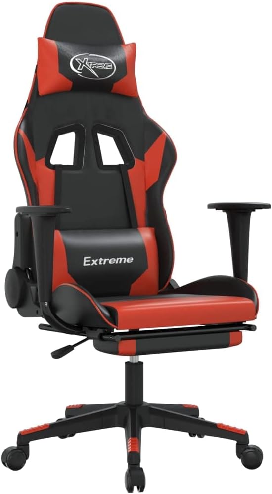 Massage Gaming Chair with Footrest Black&ampRed Faux Leather Gaming Chair with Ergonomic Design Adjustable Features - for Gamers and Office Use