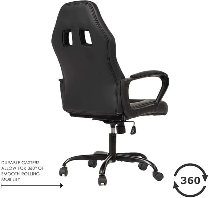 BestOffice Office Chair PC Gaming Chair Cheap Desk Chair Ergonomic PU Leather Executive Computer Chair Lumbar Support for Women Men (Black)