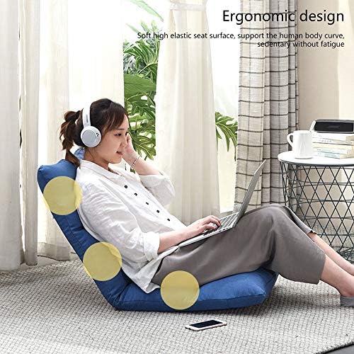 Floor Chair Floor Chair Lazy Leisure Sofa Removable and Washable Computer Chair on Single Bed Independent Liner Folding Meditation Chair 6-Way Adjustable for Bay Window Balcony (Color : Blue)
