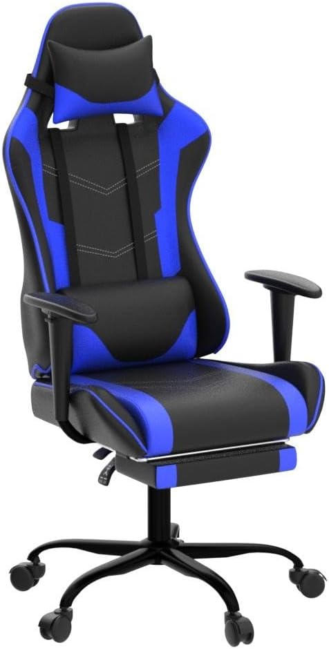 Gaming Chair with Footrest Massage Lumbar Support Ergonomic Racing Office Chair 360 Swivel PC Computer Desk Chair Adjustable Headrest and Arms Blue