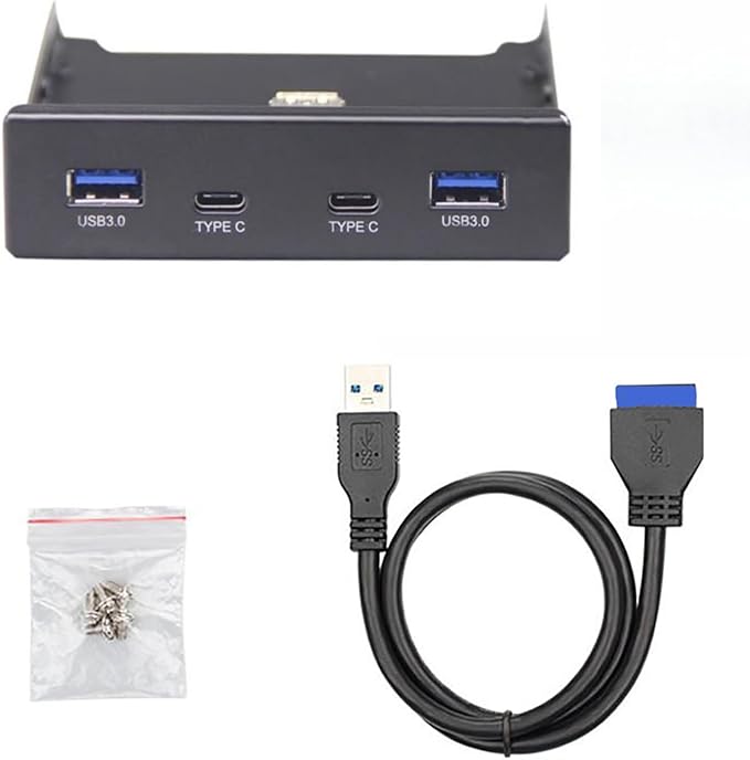 USB Type C Hub 3.5 Inch Floppy Drive Front Panel 2 Port USB 3.0 + 2 Port USB Type-C 20 Pin Connector for Desktop Computer