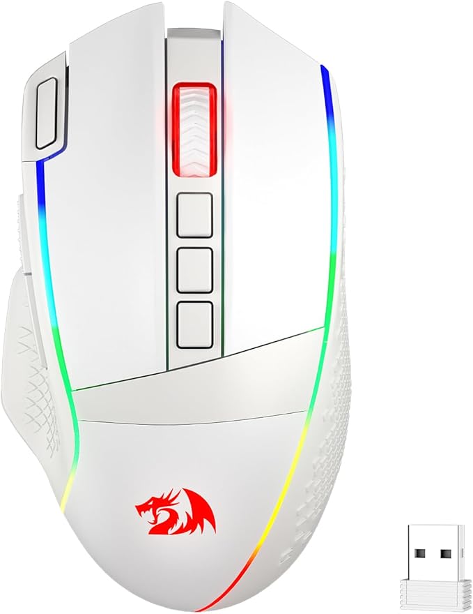 Redragon M991 Wireless Gaming Mouse 26000 DPI 3-Mode Gamer Mice w/Rapid Fire Key 9 Macro Buttons Powerful Capacity and RGB Backlight for PC/Mac/Laptop White