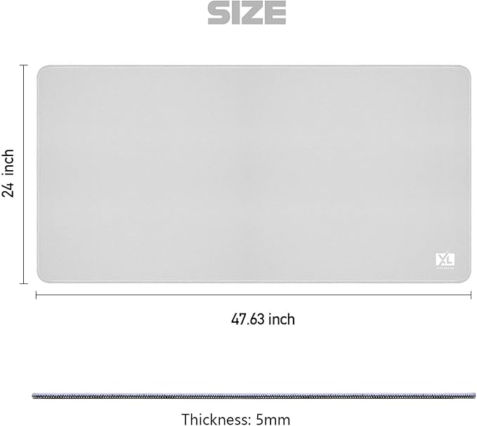 Silver Gray 3XL Color Mouse Pad - Huge (48''x24'') Desktop Mat - Durable Waterproof and Non-Slip Extended Gaming Mousepad
