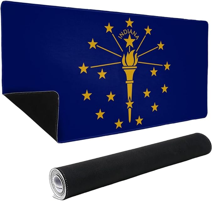 Indiana State Flag Large Gaming Mouse Pad Desk Mat with Stitched Edges Non-Slip Base for Gamer Home and Office 31.5 x 15.7