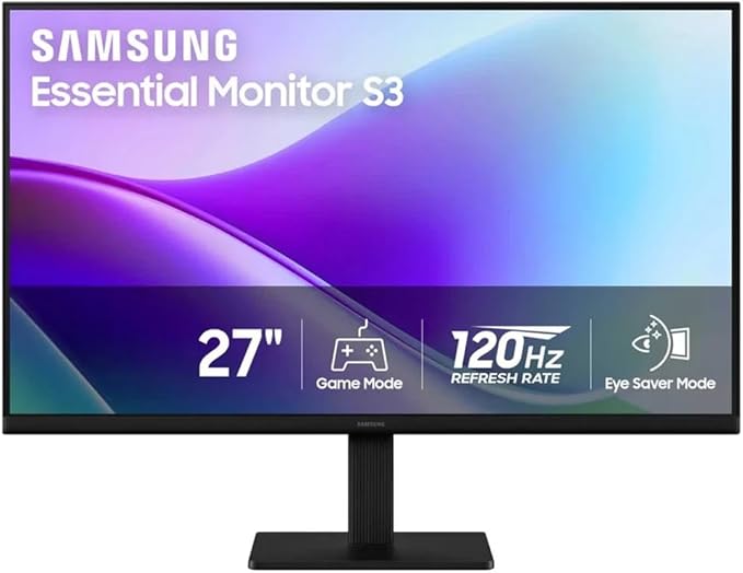 Samsung S3 Essential 27 FHD IPS Monitor 120Hz 5ms Slim Design Black LS27F32DGANXZA (Renewed)