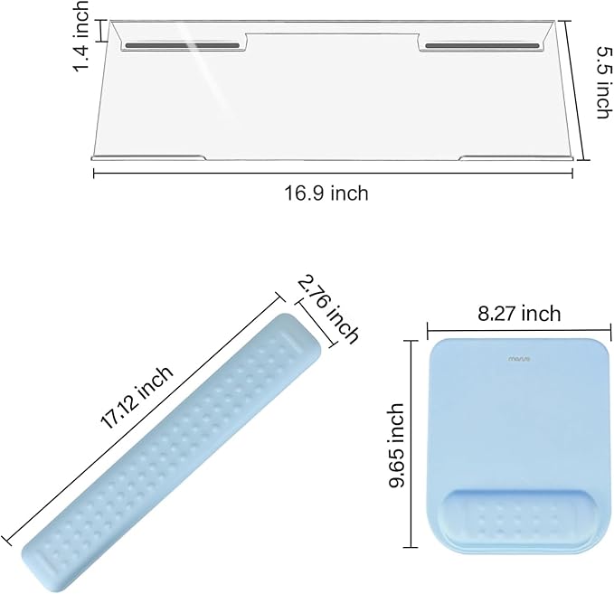 MOSISO Computer Keyboard Stand&ampWrist Rest Support for Keyboard &ampMouse Pad Set Ergonomic Massage Wrist Rest Set Easy Typing Working Acrylic Clear Stand for Office Home Air Blue