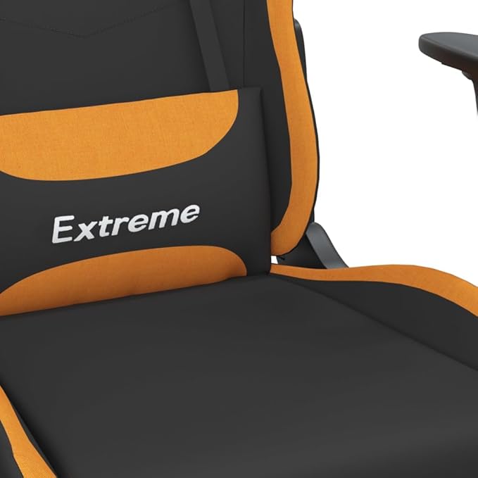 Ergonomic Massage Gaming Chair with Adjustable Footrest and Tilt Function in Black and Orange Fabric for Office and Home Use