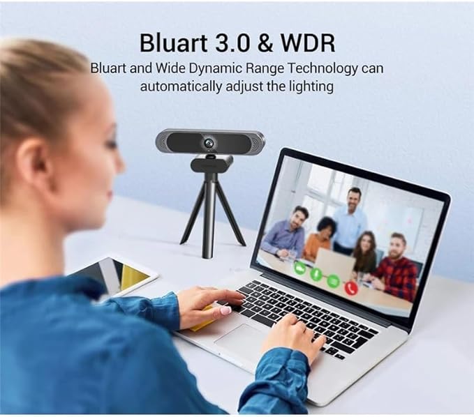 4K 8MP Webcam with Noise-Canceling Microphone Tripod Plug Play Web Camera for Meeting Video