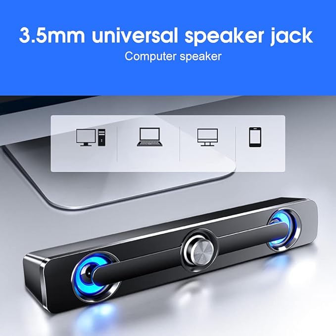 ASHATA Computer Speakers Soundbar Channel 2.0 3W Bass Speaker Sound Bars for PC Laptop 2 Speakers + 2 Bass Vibrators Soundbar Monitor Speaker Home Theater Surround Sound System 3.5mm Jack Black