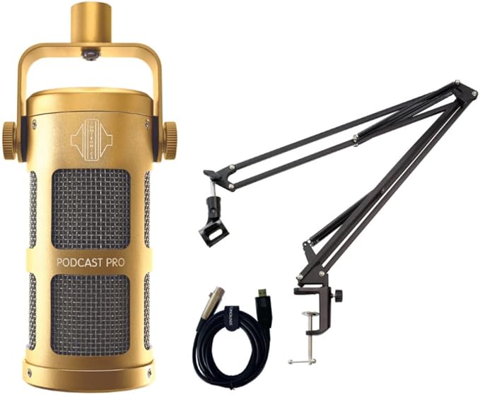 SONTRONICS Podcast Ultra Unidirectional Dynamic Microphone Podcast PRO Stand Set Gold Gold