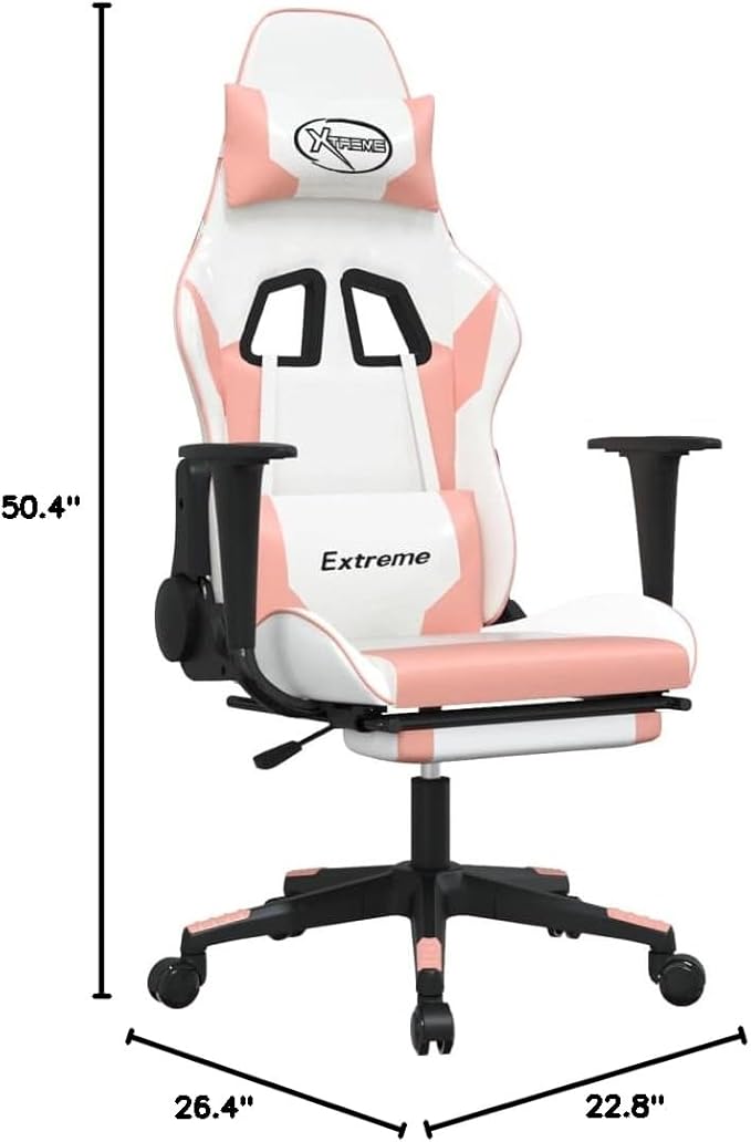 Learning Chair Racing Chair Gamer Chair Gaming Chair with Footrest White and Pink Faux LeatherSuitable for Study Bedroom Hotel