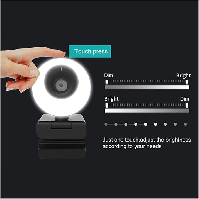 Web Camera 1080P Webcam 60FPS Autofocus HD Web Camera with Microphone Ring Light Web Cam for PC Computer Camera for Gaming Video Calling Recording (Color : 2K 30FPS)