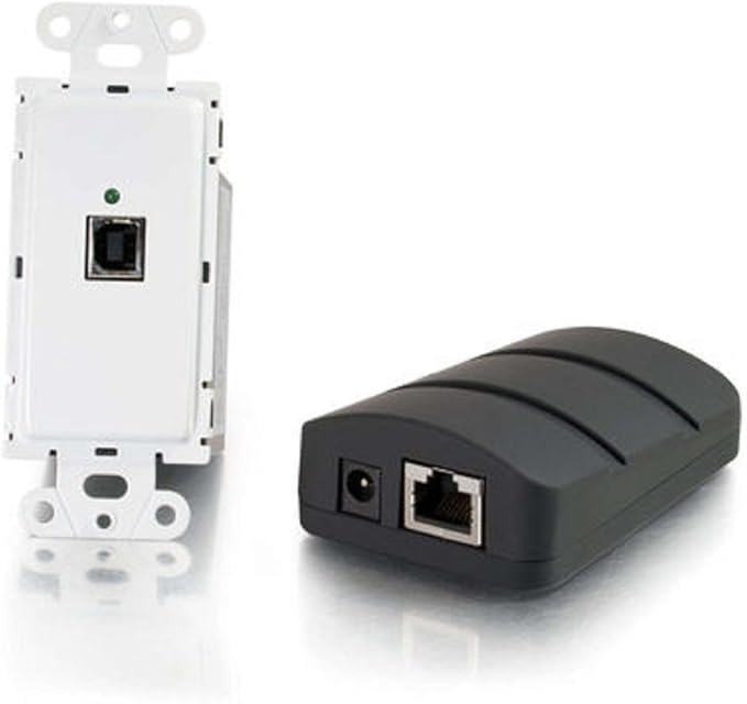 C2G USB Extender Dongle USB 2.0 over Cat5 Wall Plate Transmitter to Dongle Receiver Kit Black Cables to Go 53878
