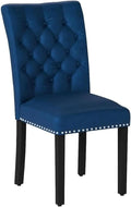 Adjustable Office Computer Chair with Armrest 1pcs Blue Velvet Upholstered Tufted Button Backrest Solid Wood Frame Dining Room Chair