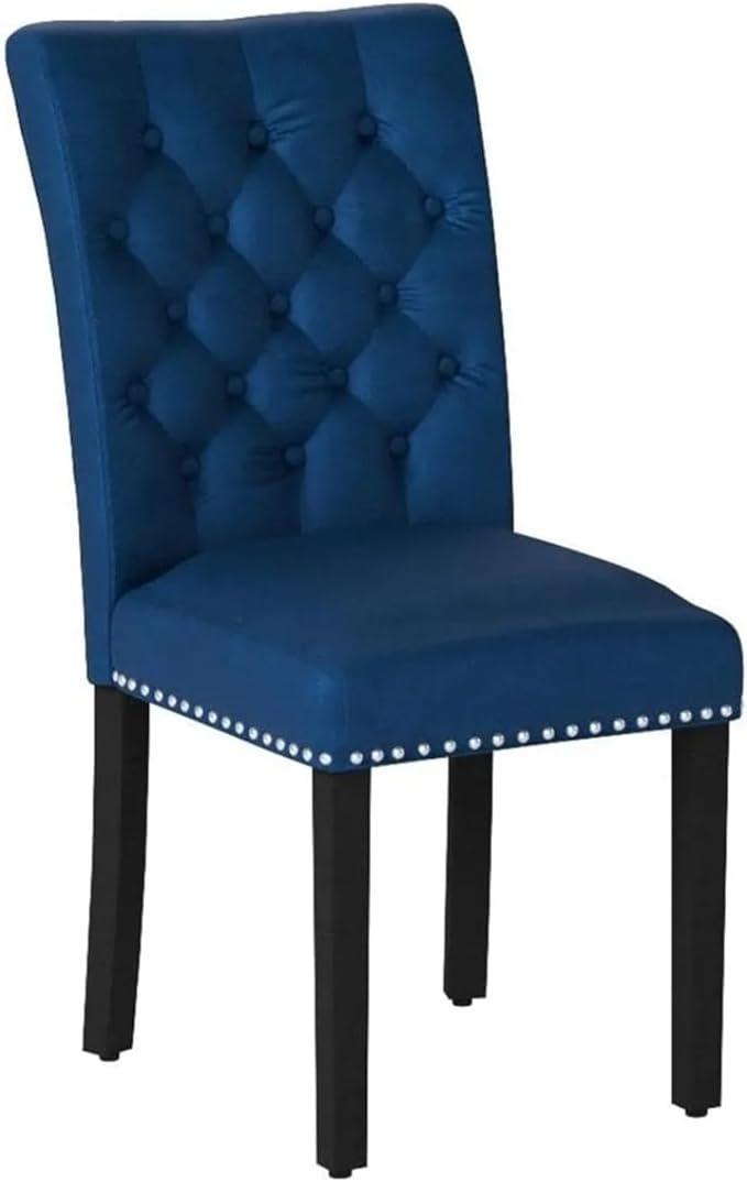 Adjustable Office Computer Chair with Armrest 1pcs Blue Velvet Upholstered Tufted Button Backrest Solid Wood Frame Dining Room Chair