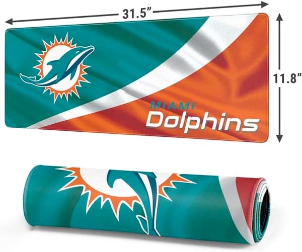Skinit Large Gaming Mouse Pad - Officially Licensed Miami Dolphins Design with Stitched Edges Waterproof Non-Slip Rubber Base Desk Mat for Keyboard &amp Mouse 31.5 x 11.8 inches