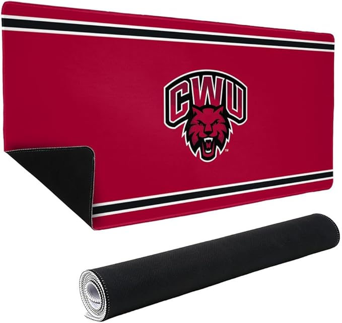 Central Washington University Wildcats Primary Logo Stripes Large Gaming Mouse Pad Desk Mat with Stitched Edges Non-Slip Base for Gamer Home and Office 31.5 x 15.7