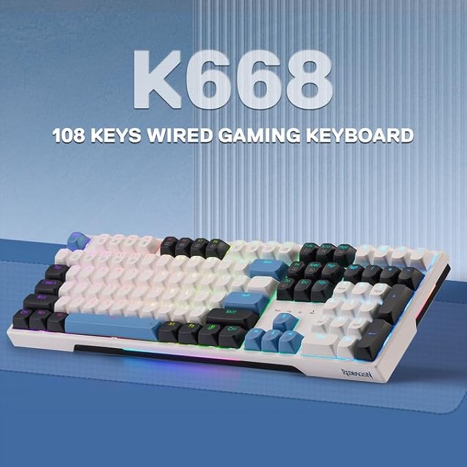 Redragon K668 Wired Gasket RGB Gaming Keyboard 108 Keys Mechanical Keyboard w/Extra 4 Hotkeys Upgraded Hot-swappable Socket Sound Absorbing Foam Mixed Color Keycaps Custom Linear Switch