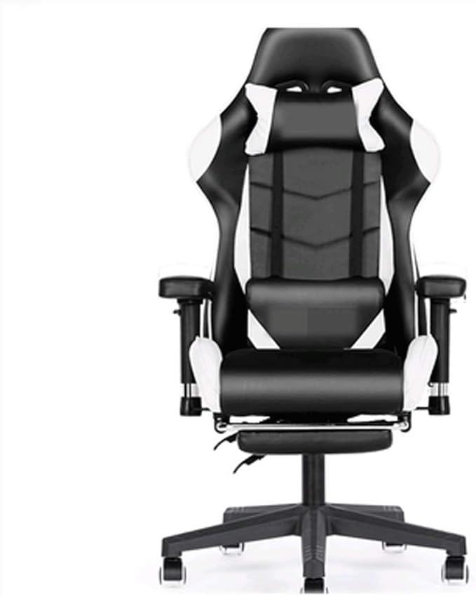 YYDS Chair E-Sports Gaming Chair with Pedal Artificial Leather Executive Ergonomic Swivel Chair with Headrest and Lumbar Pillow Ergonomically (Color : Black and White Size : Steel feet)