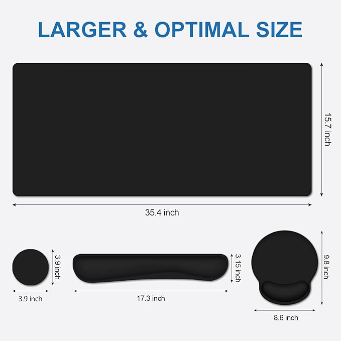 Mouse Pad Desk Pad Protector Keyboard Wrist Rest + Mousepad Wrist Rest +Coaster Large Gaming Mouse Pad for Computer Keyboard Desks Laptop XXL Desk Mat Writing Pad for Office and Home Cool Black