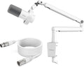 FIFINE Podcast Microphone with XLR Cable and Low Profile Arm Boom Set XLR Recording PC Mic Quick Mute &amp 9.8ft Balanced 3 PIN XLR Male to Female Cable and Metal Boom Arm-K688W+BM88W+L9W