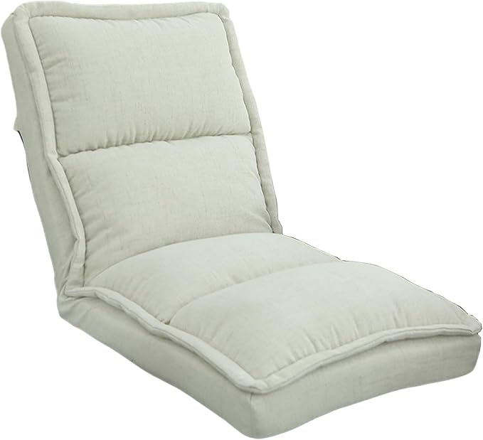 Floor Seating Indoor Chaise Lounge with 5 Adjustable Positions Adjustable Back Support Cotton and Linen Fabric Sofa Chair Video Gaming Chair for Home Office(White45 * 106 * 16CM)