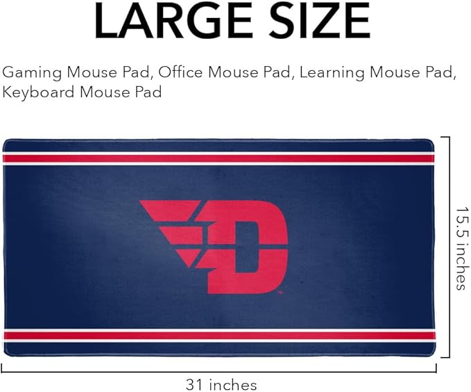 University of Dayton Flyers Primary Logo Stripes Large Gaming Mouse Pad Desk Mat with Stitched Edges Non-Slip Base for Gamer Home and Office 31.5 x 15.7