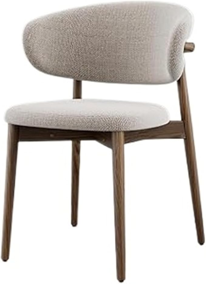 Adjustable Office Computer Chair with Armrest 1pcs Solid Wood Dining Chairs Modern Fabric Upholstered with Curved Padded Backrest(Walnut)