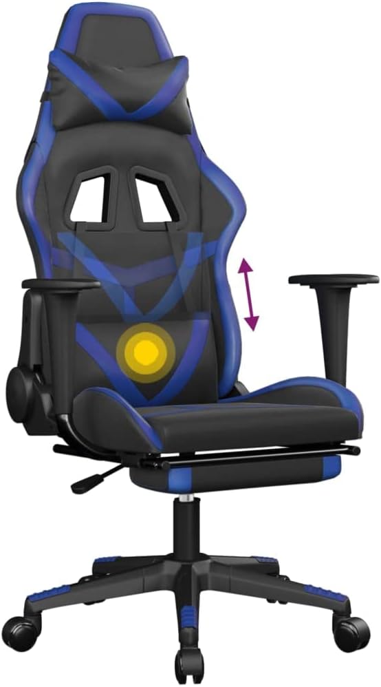 Faux Leather Massage Gaming Chair with FootrestComputer Game ChairMassage Office ChairErgonomic Desk Chair PC Gaming Chair for Adults Teens(Black&ampBlue) -AA
