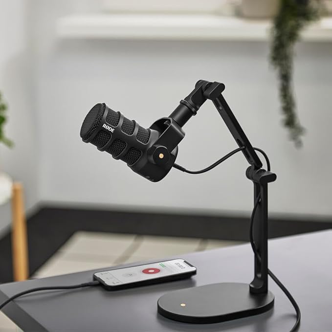Rode PodMic USB Dynamic Broadcast Microphone (White) with Rode Desk Stand 2 (DS2) and XLR Cable