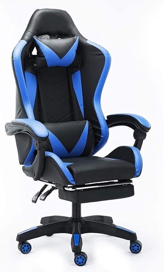 Modern Ergonomic Office Gaming Chair Blue Memory Foam Leather Recliner Adult Indoor Requires Assembly