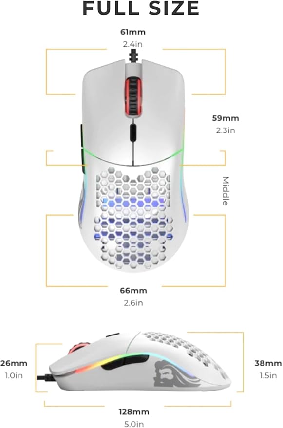 Glorious Model O Wired Gaming Mouse 67g Superlight Honeycomb Design RGB Pixart 3360 Sensor Omron Switches Ambidextrous - Matte White