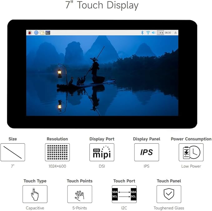 Waveshare 7inch Capacitive Touch IPS Display Compatible with Raspberry Pi 5/4B/3B+/3A+/CM3+/4 1024×600 Resolution DSI Interface