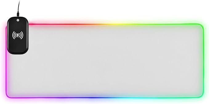 White Mouse Pad Gaming Mousepad Non Slip Desk Mat Wireless Charging RGB Computer Mouse Pads Keyboard Mats Pad for Desktop Home Office 31.5 x 11.8 in