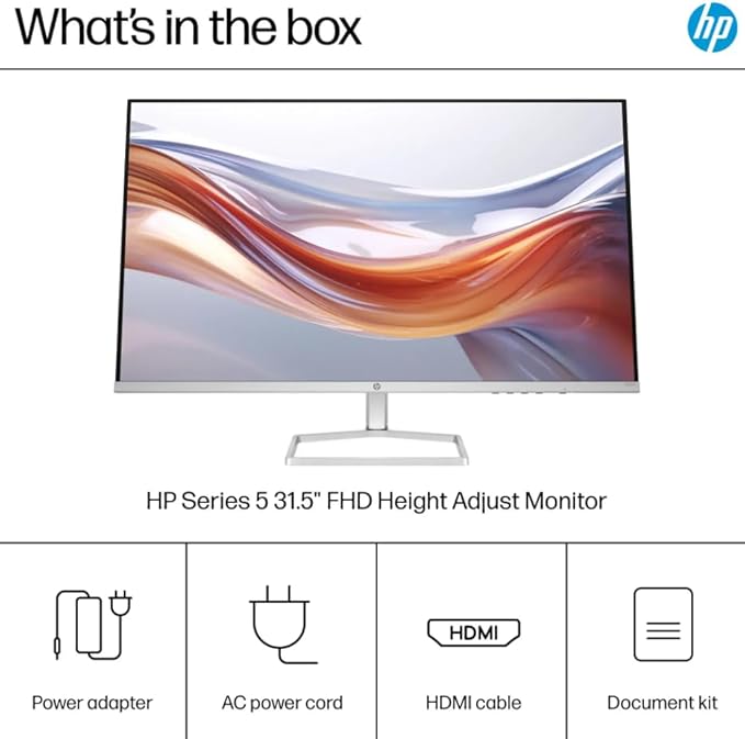 HP Monitor 32 VA Panel FHD(1920X1080) Anti-Glare Display 100Hz Refresh Rate 7 MS Response Time 2 x HDMI 1.4 1 x VGA 16:9 Aspect Ratio Silver with HDMI Cable