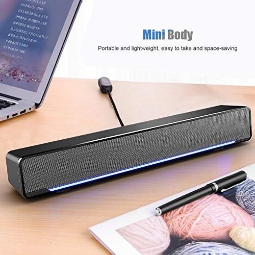 YaizK Mini Portable USB Wired soundbar Music Player Bass Surround Soundbox Speaker with 3.5 mm Audio Plug for Desktop Laptop TV Smartphone Tablet PC MP3 MP4 and More(Black)