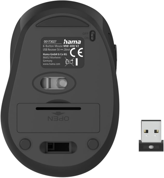 Hama Ergonomic Wireless Mouse Wireless (6 Buttons 2.4GHz 800/1200/1600 dpi Optical Mouse Wireless Wireless Mouse Ergonomic Computer Mouse for Laptop/PC/Notebook Right-Handed USB Receiver
