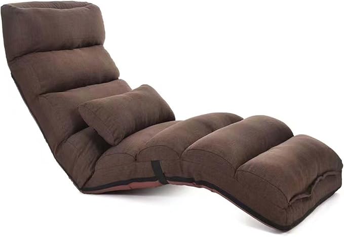 Floor Chairs with Pillow for AdultsFloor Gaming Chair with 3 Position Adjustable Head、Back and Knee SupportNo Assembly Folding Lazy Sofa Chair for GamingSleepingReading (Brown)