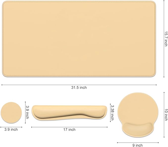 Dapesuom Large Gaming Mouse Pad Mouse Pads with Wrist Rest Wrist Support 4in1 XXL Desk Mat Desk Pad + Ergonomic MousePad + Memory Foam Keyboard Mat Wrist Rest + Coaster Set for ComputerNavajo White
