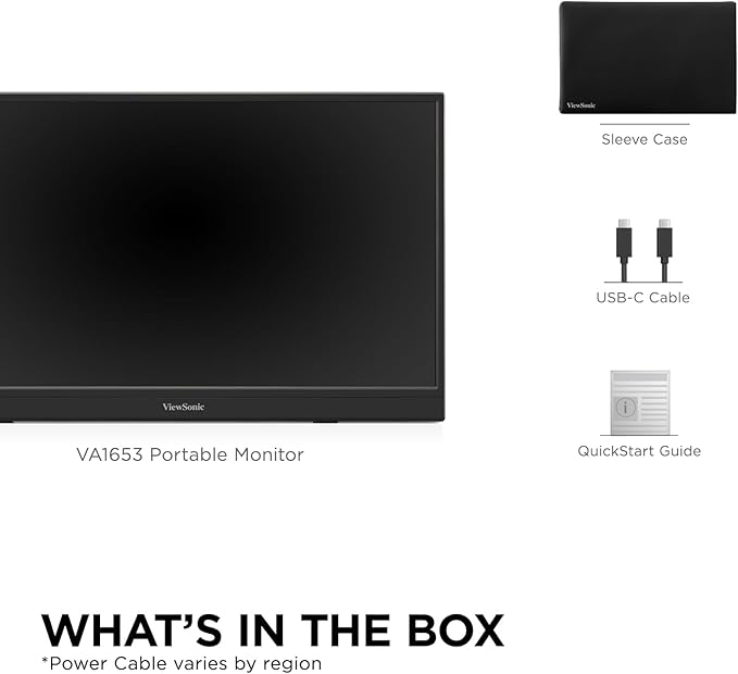 ViewSonic VA1653 16 Inch 1080p FHD IPS Portable Monitor with Eye Care Built-in Stand USB C Mini HDMI and Protective Case External Second Screen for Laptops PC Mac and Gaming Consoles