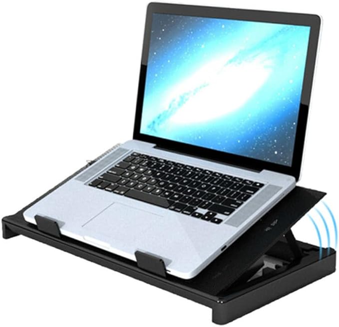 USB Laptop Cooling Platform 5 Fans Cooler Stand with Multi-Angle Adjustable Base Anti-Skid Heatsink for Gaming and Office Use Black