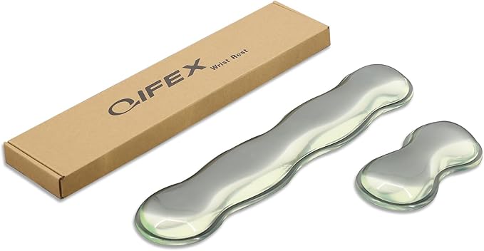 Transparent Light Green Ergonomic Wrist Rest Set - Clear Silicone Gel Keyboard &amp Mouse Pad with Non-Slip Base 14.3+5.75 Dual-Size for Office Gaming &amp Study Washable Pain Relief Design