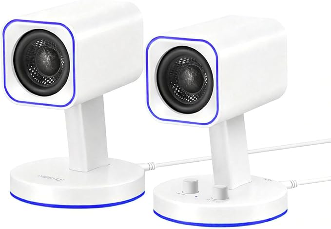 Sanyun SW202 24W Compact Computer Speakers DSP 3 Modes 16bit USB DAC Bluetooth 5.2 2.0 PC Multimedia RGB Gaming Speakers for Desktop Monitor Laptop (Game/Movie/Music White)