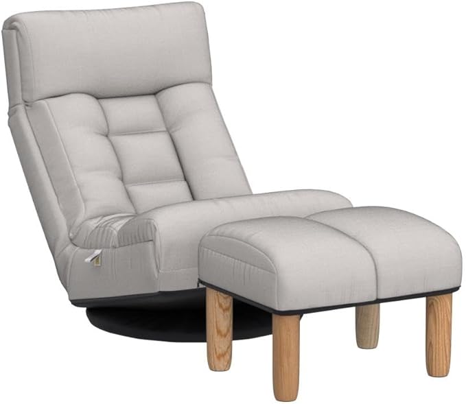Yoglad Japanese Style Chaise Lounge Sofa 360-Degree Swivel Chair Floor Gaming Chair Lazy Sofa for Reading Game Meditating 3 Adjustable Positions with Comfortable Backrest (Gray+Ottoman)