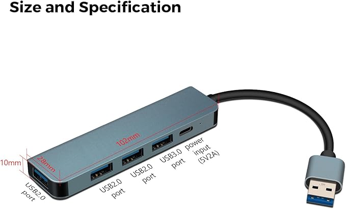 XTRONS 4 Ports USB 3.0 Hub Splitter 5 Gbps High Speed Data Ports Adapter for Laptop/Desktop PC/Car Use