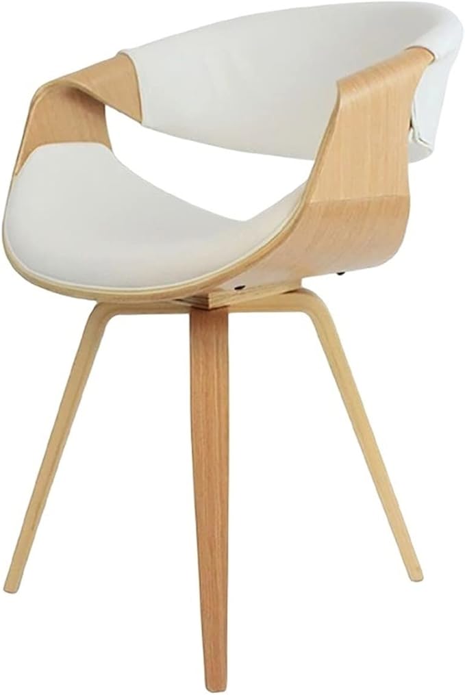 Adjustable Office Computer Chair with Armrest Dining Chair Kitchen Furniture Chairs Home Solid Wood Leather Balcony Writing(Leather Log White)