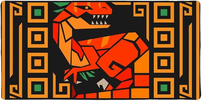 Geometric Velociraptor Raptor Dinosaur Aztec Mayan Style Large Gaming Mouse Pad Desk Mat with Stitched Edges Non-Slip Base