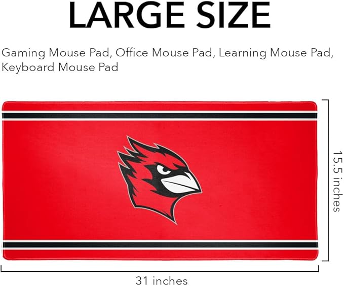 Wesleyan Cardinals Primary Logo Stripes Large Gaming Mouse Pad Desk Mat with Stitched Edges Non-Slip Base for Gamer Home and Office 31.5 x 15.7