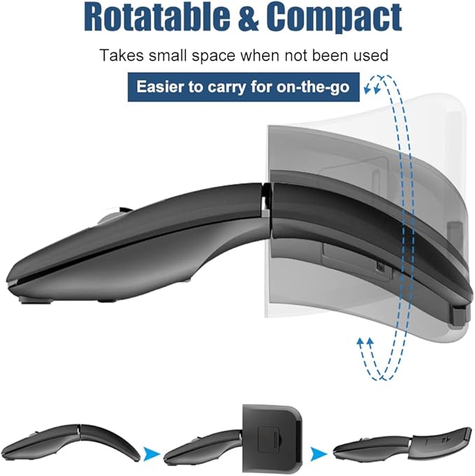 Foldable Arc Wireless Mouse Silent Click Bluetooth 5.0 and 2.4GHz Dual Modes Portable Curved Mouse for Home Office Travel